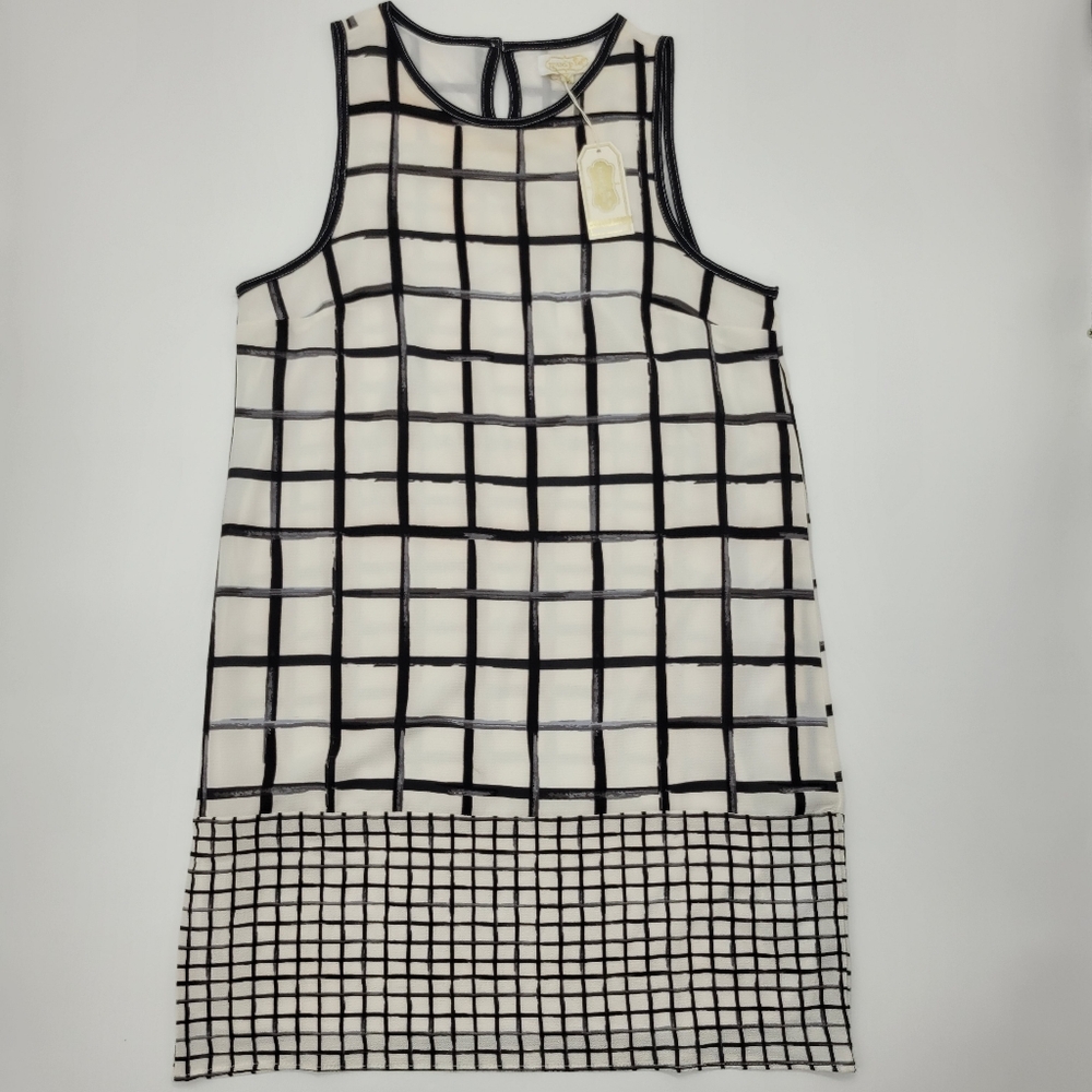 Mud Pie Rosie Shift Dress Sleeveless Black White Gray Windowpane Small NEW FLAW